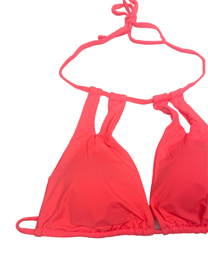 Neon Coral Cut Out Bikini Top - Small