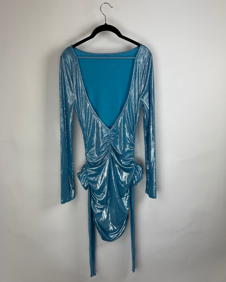 Blue Glimmer Ruched Party Dress- Size 6/8