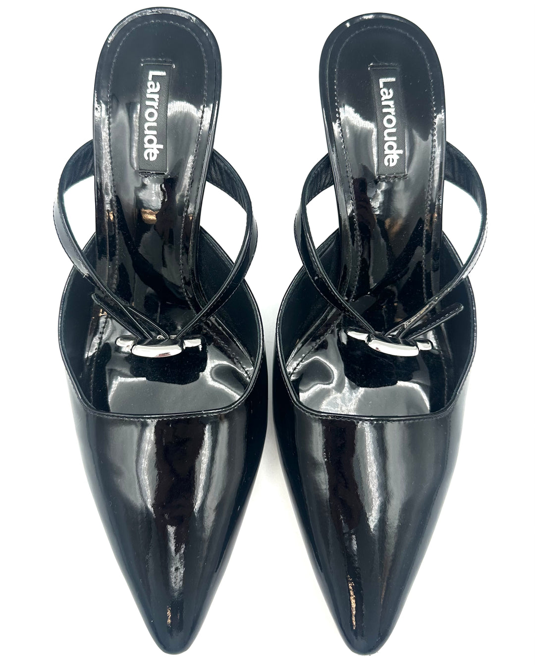 Black Patent Leather Pointed Toe Kitten Heel - Size 7