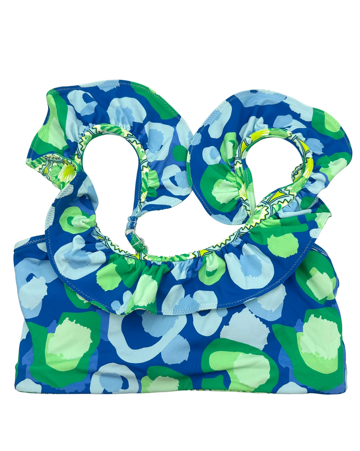 Blue & Green Cheetah Swim Top - XS, L, XL