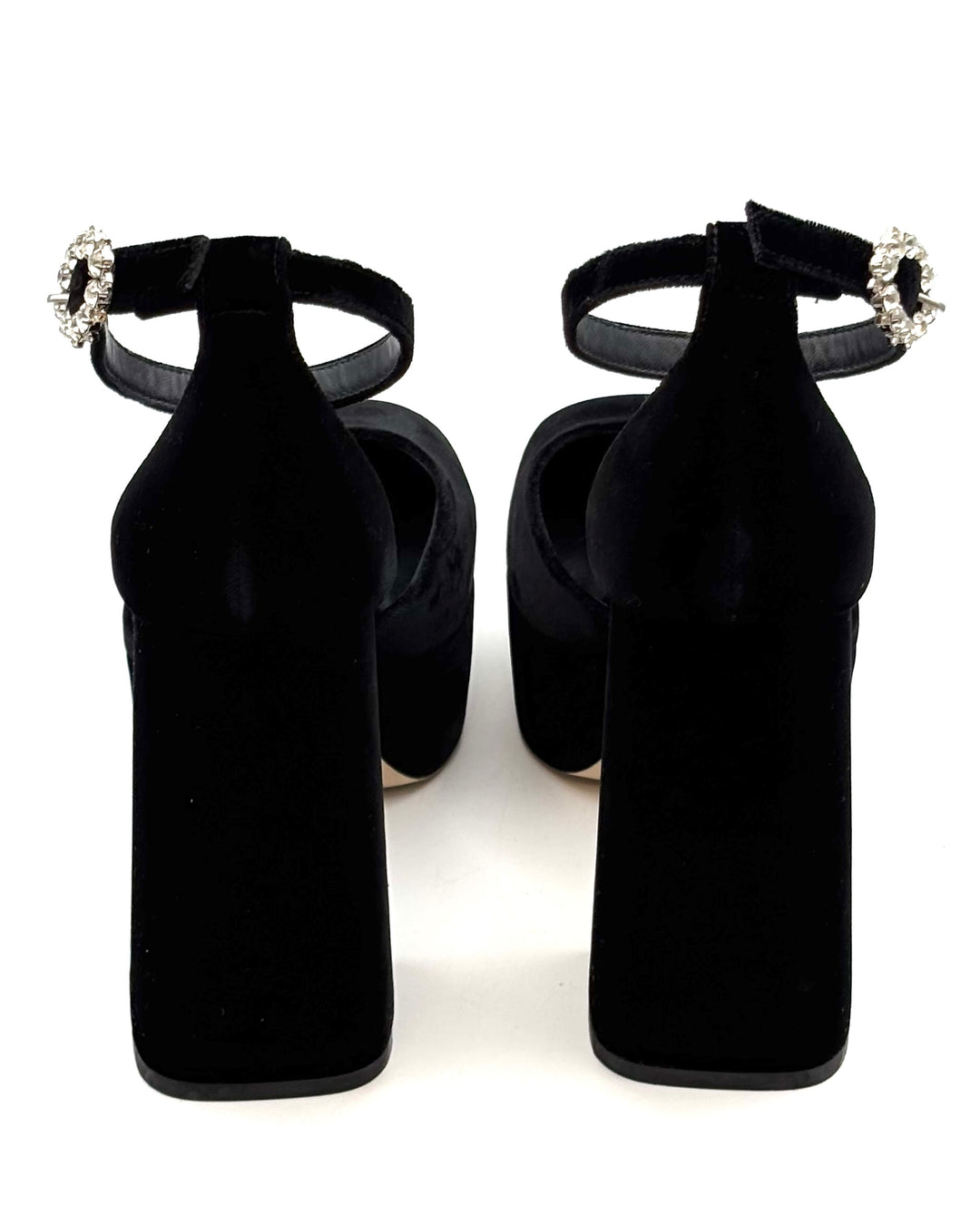 Black Velvet Gemstone Strap Heels - Size 7 and 8