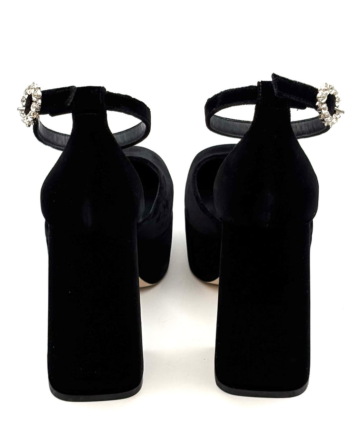 Black Velvet Gemstone Strap Heels - Size 7 and 8
