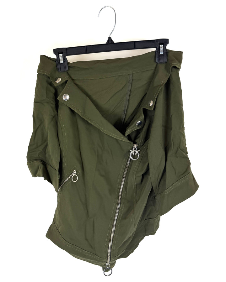 Green Off the Shoulder Zip Up Top - Size 6/8
