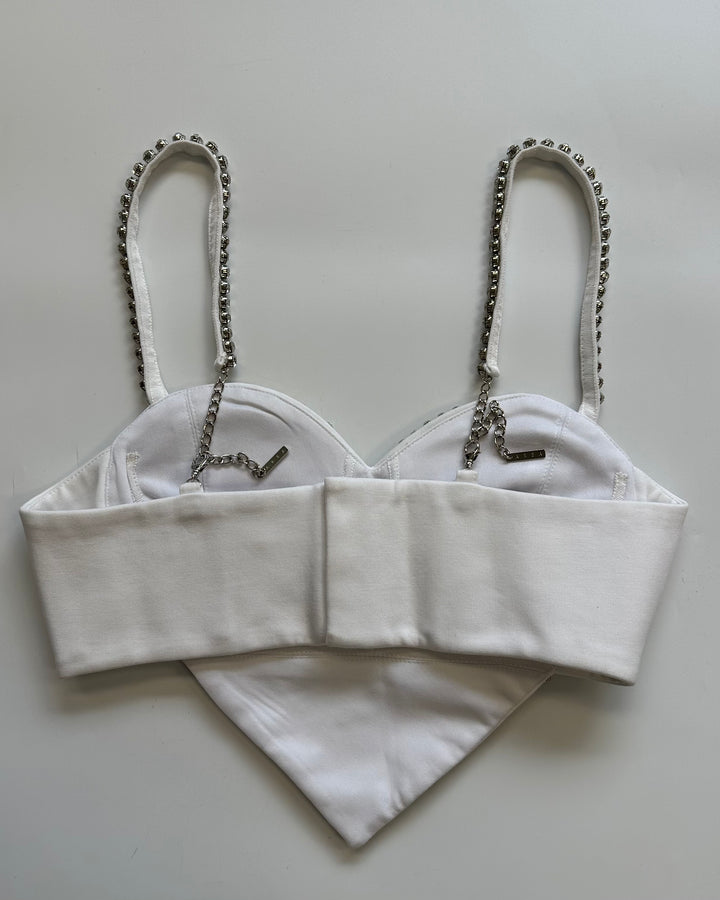White Heart Gem Stone Crop Top - Small and Medium