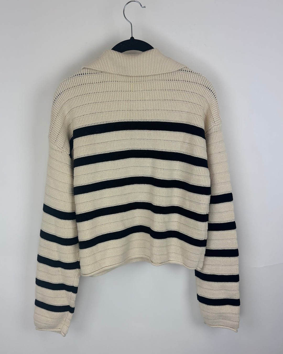 Cream and Black Striped Long Sleeve Sweater - Small