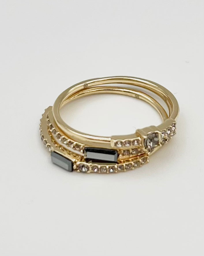 Dark Gray Gem Ring Stack - Size 7