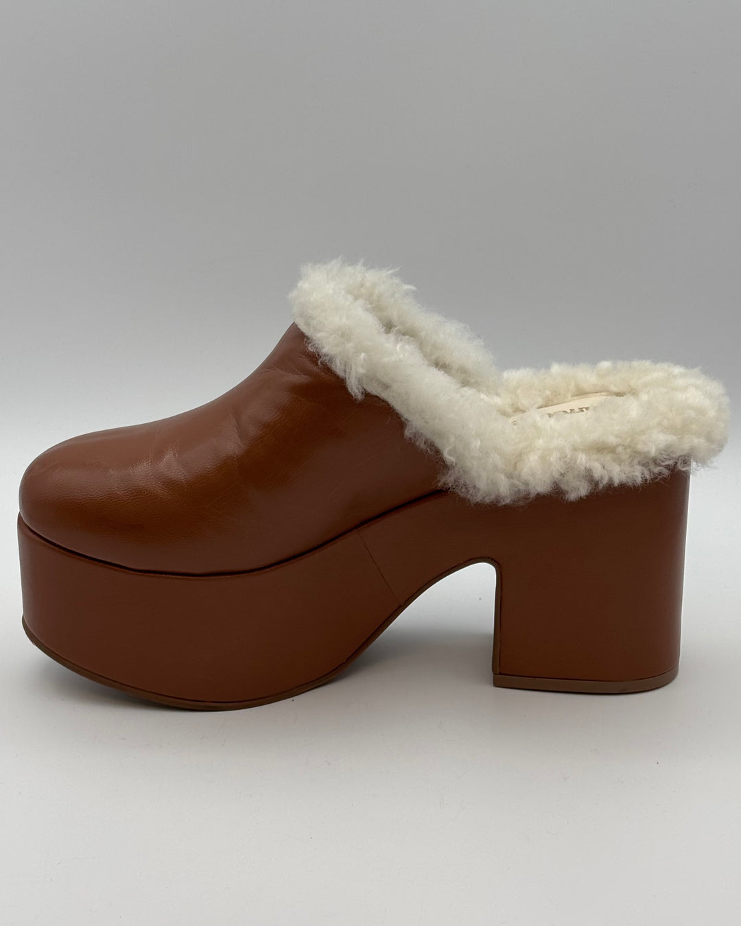 Cognac Leather and Sherpa Clog - Size 6.5 and 9.5