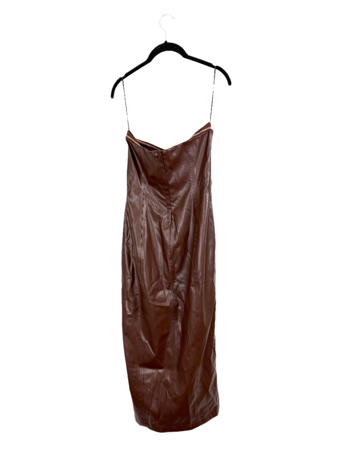 Brown Faux Leather Strapless Dress - Small