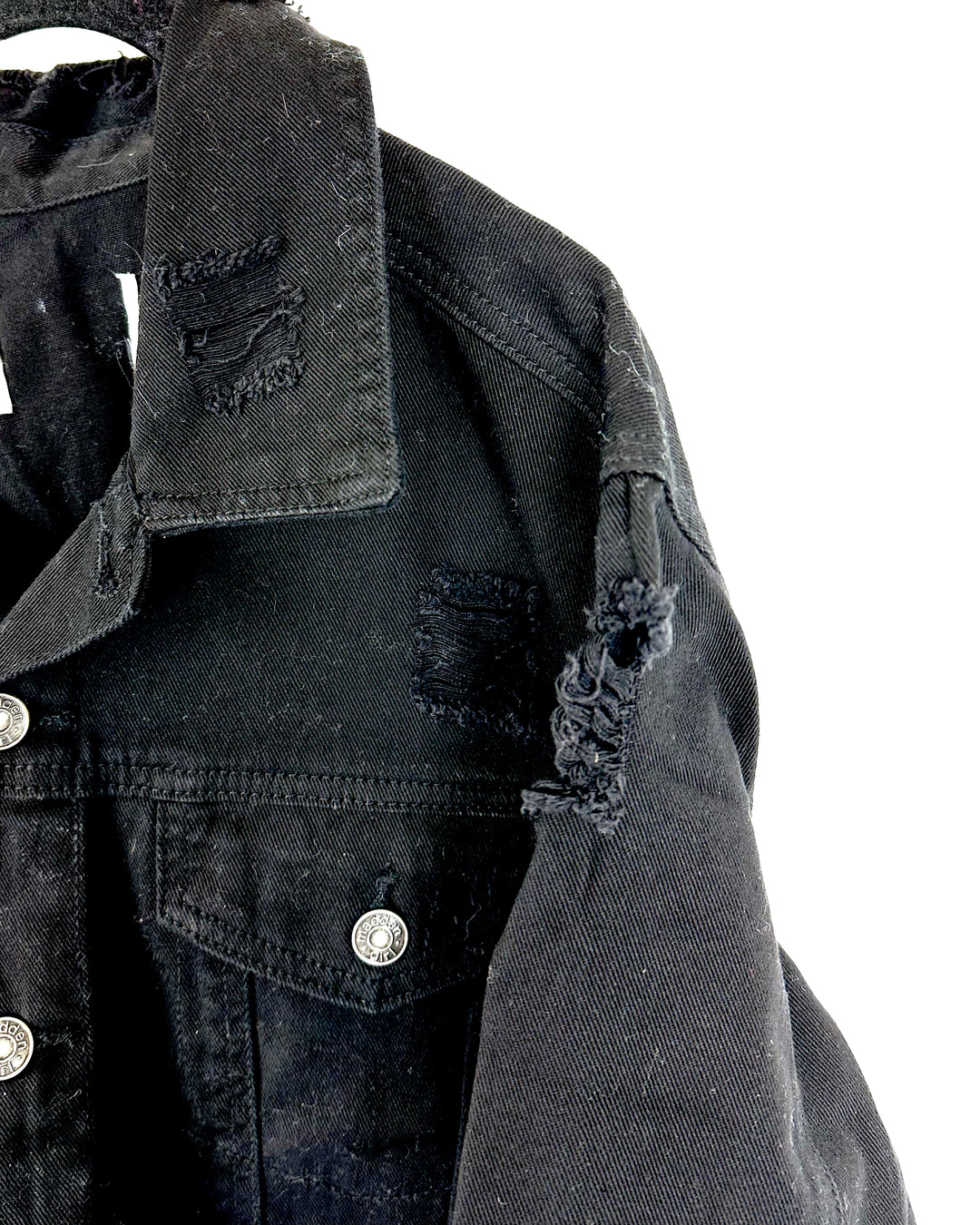 Black Slightly Distressed Denim Jacket - 2X