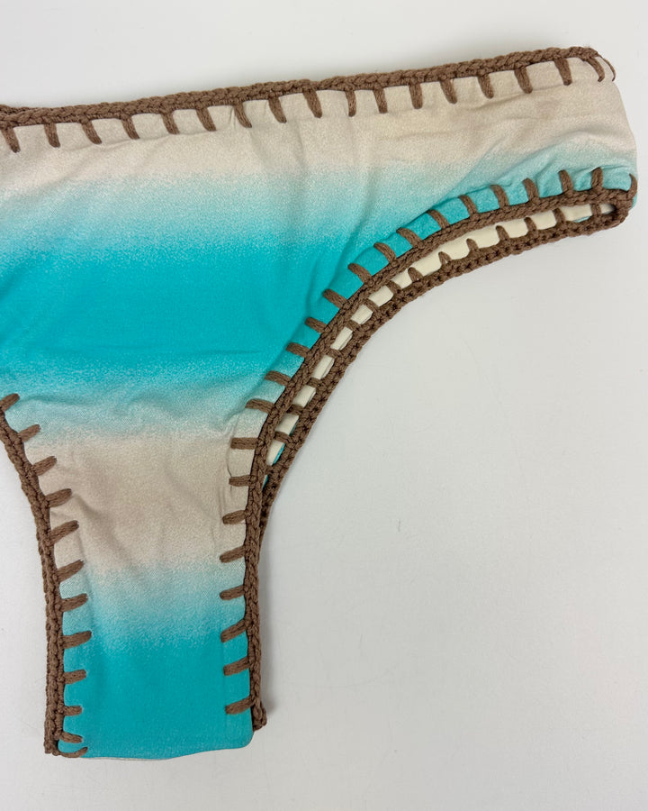 Ultra Cheeky Sky Blue and Ivory Reversible Crochet Classic Bikini Bottom - Small