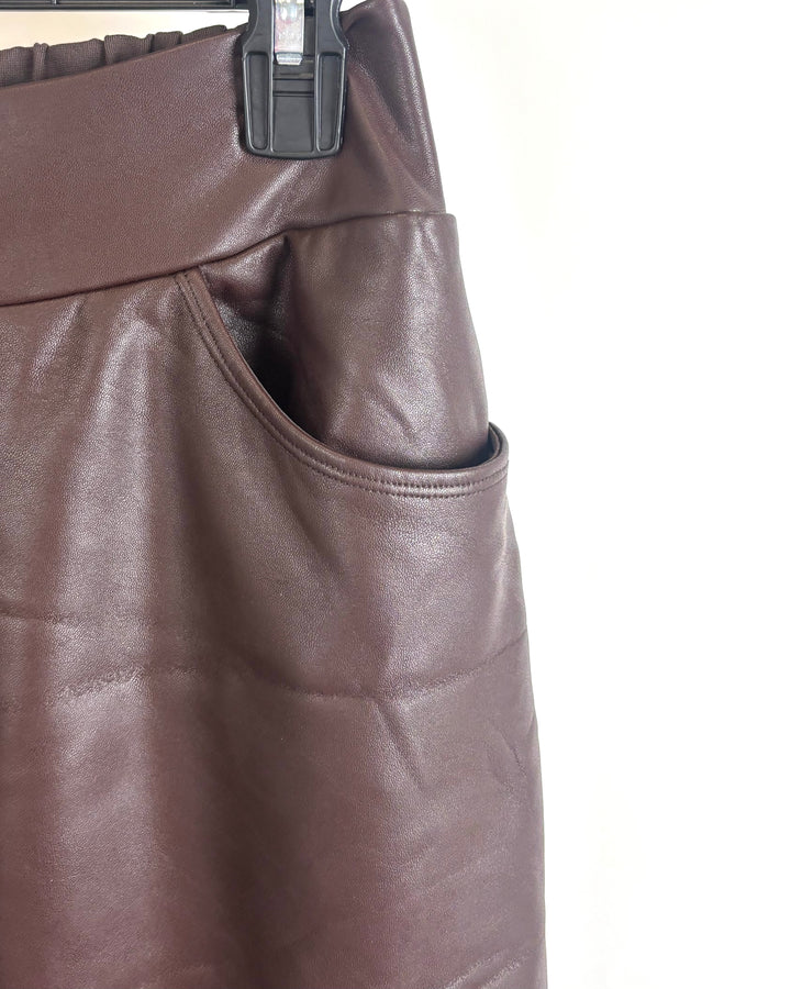 Brown Two Material Faux Leather Pant- Size 12