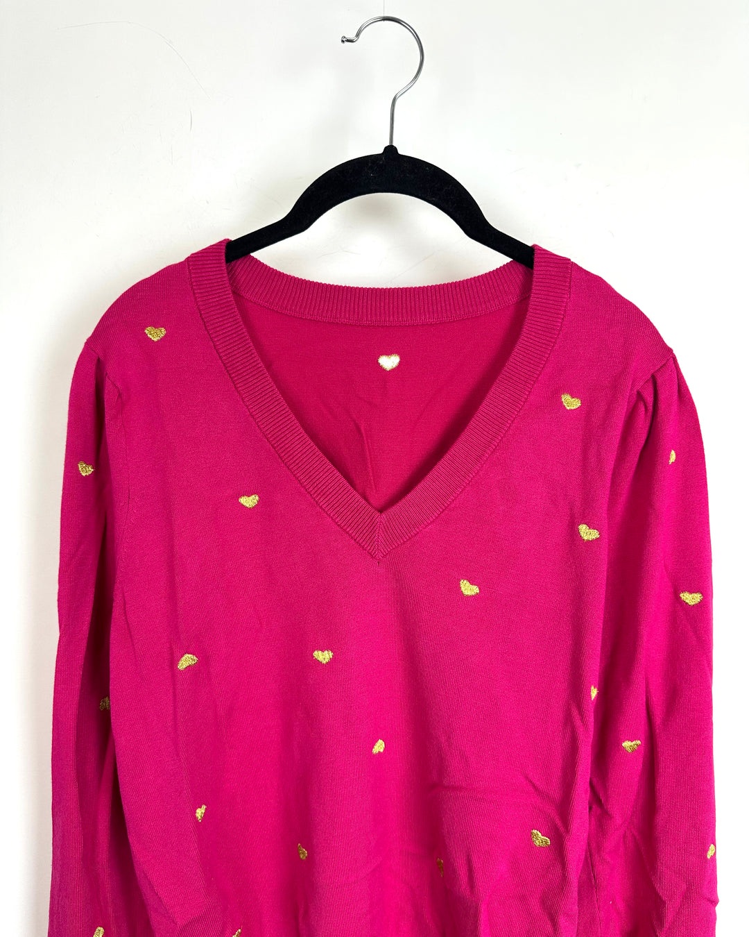 Raspberry And Gold Heart Sweater - Size 4/6