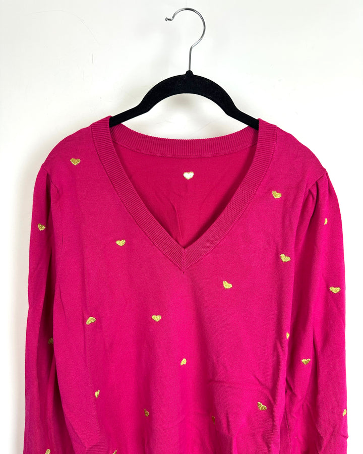 Raspberry And Gold Heart Sweater - Size 4/6