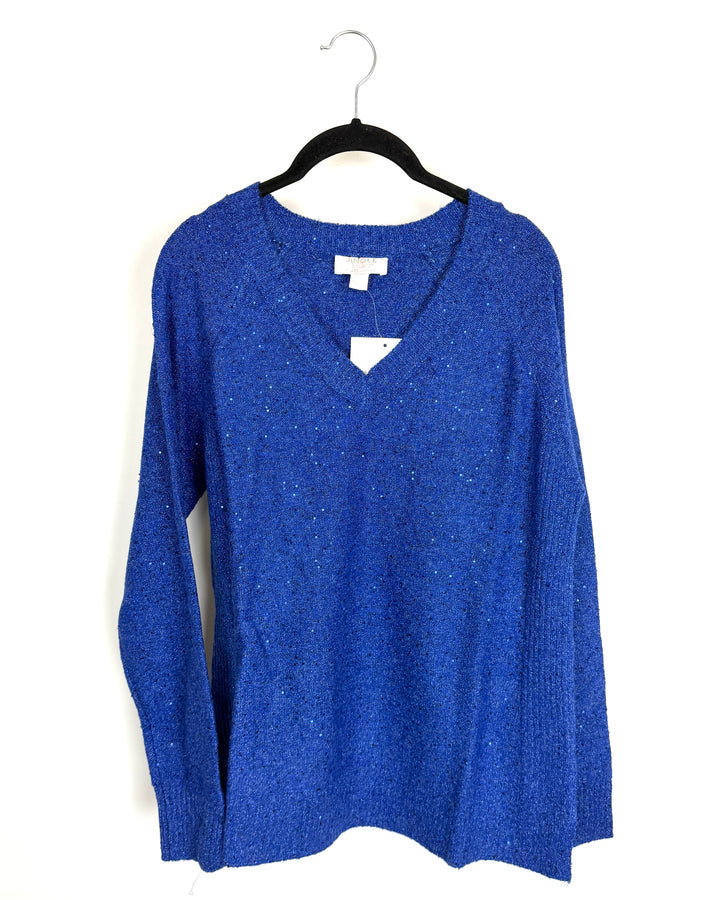 Marine Blue Sequin Glitter V-Neck Sweater - Size 6/8
