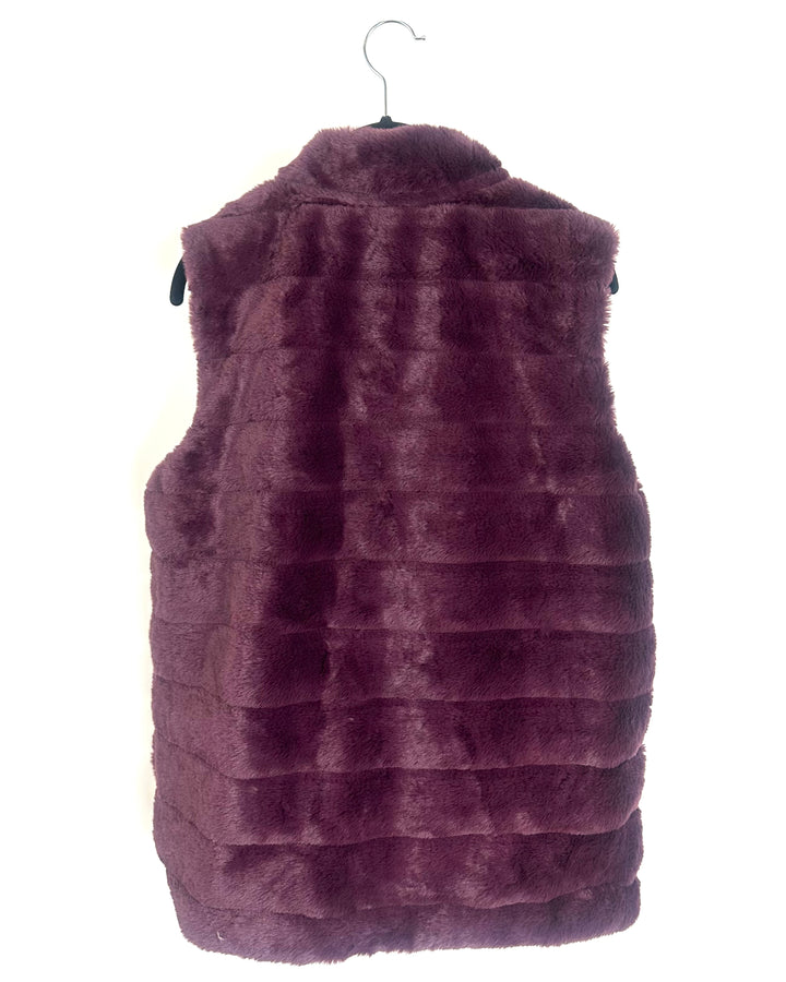 Maroon Reversible Fluffy & Faux Leather Vest - Size 6/8