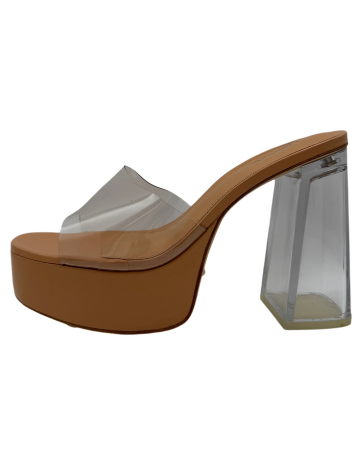 Tan And Clear Platform Mule - Size 8 and 9