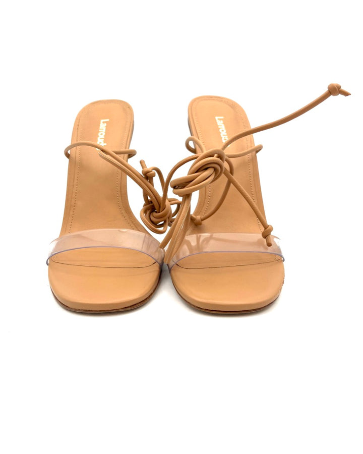 Tan And Clear Lace Up Heel - Size 6.5