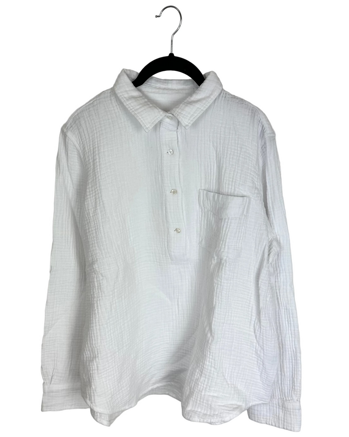 Cotton White Button Up Blouse - XS, M, L, XL