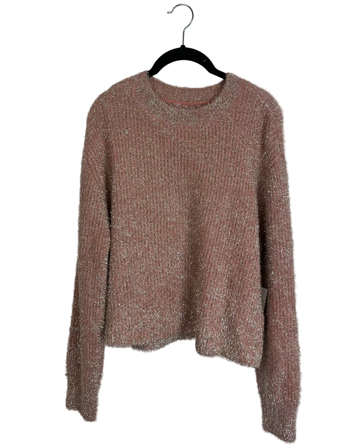Fuzzy Pink & Gold Sweater - Size 6/8