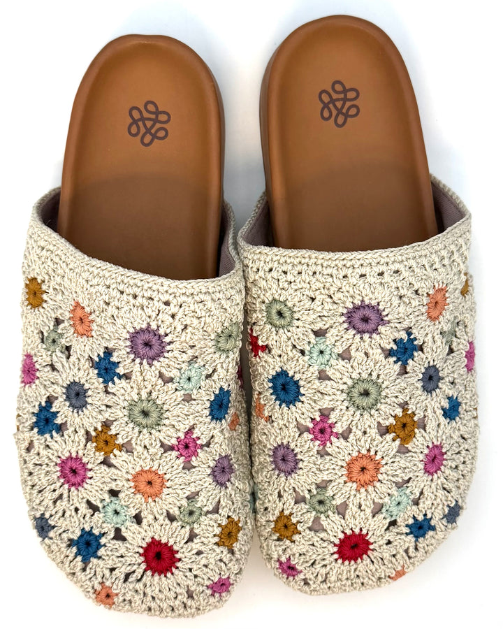 Floral Embroidered Crochet Clog - Size 8, 10, 11
