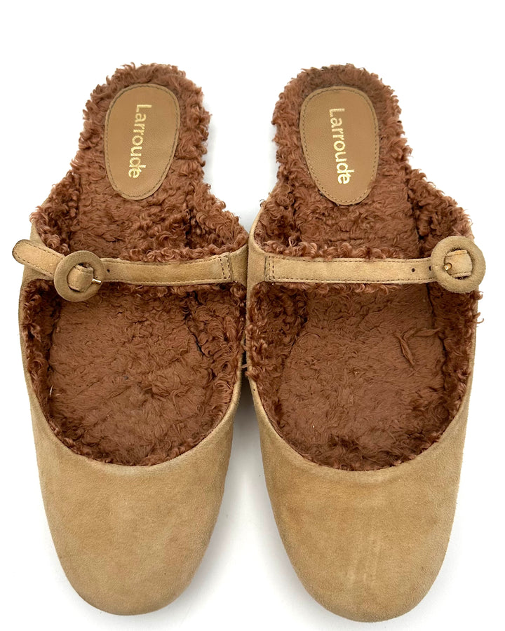 Tan Suede Flat Mule - Size 6.5