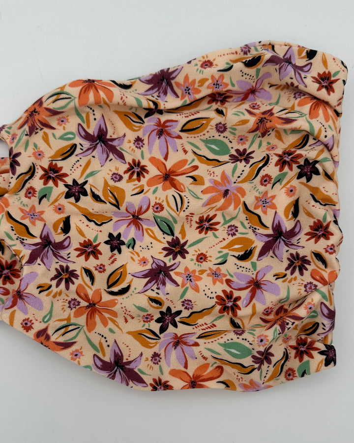 Light Orange Floral Strapless Bandeau Bikini Top - Extra Extra Large