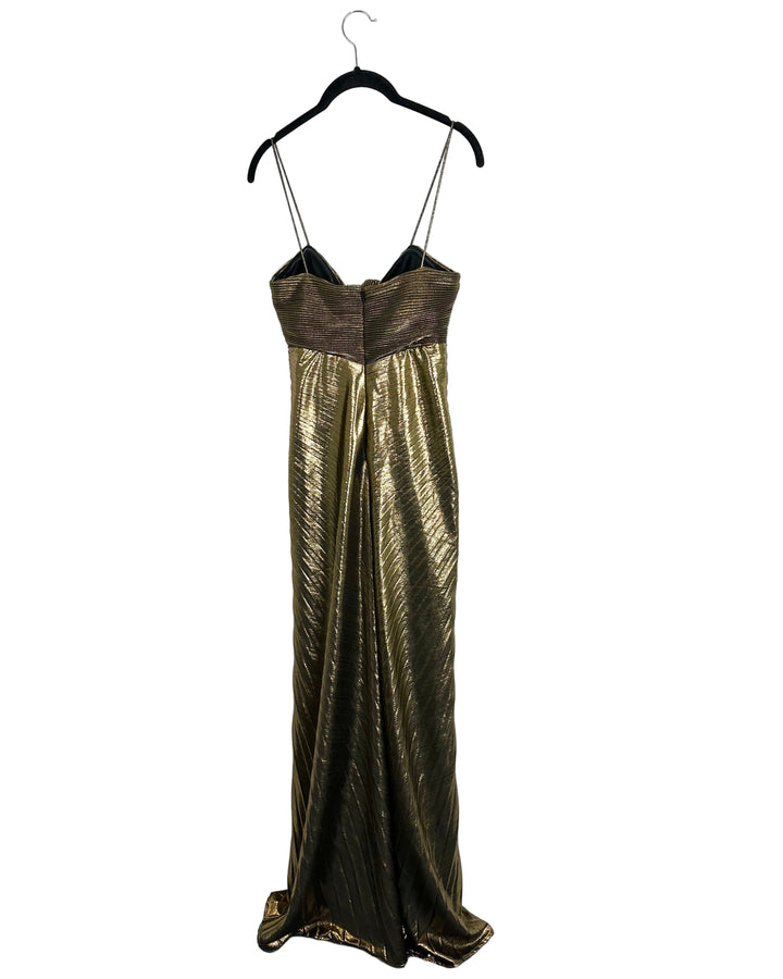 Mac Duggal Gold Pleated Dress - Size 2