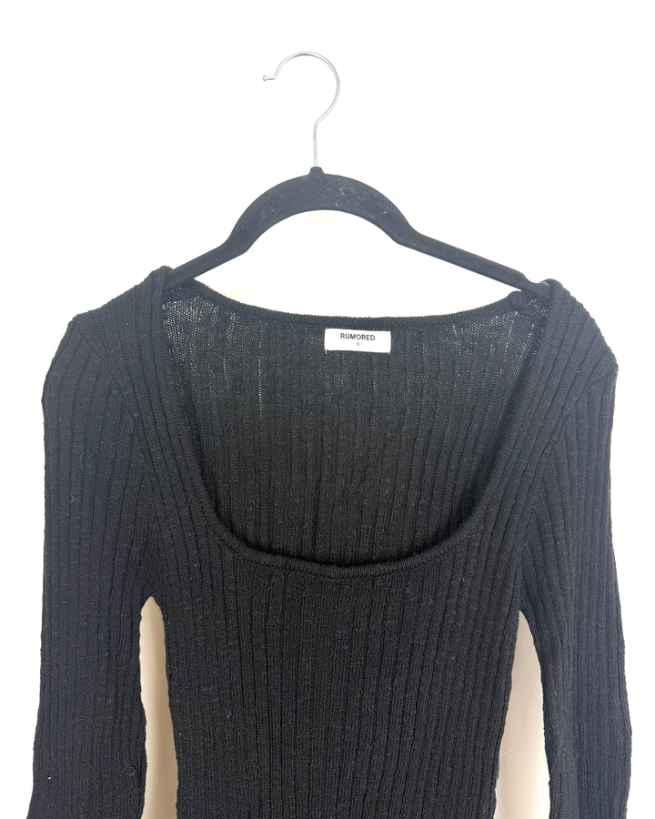 Black Long Sleeved Sweater Mini Dress - Size 00/0