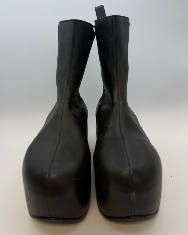 Black Leather Platform Booties - Size 40