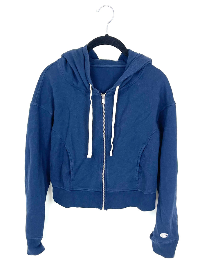 Blue Cropped Zip-Up Hoodie - Small