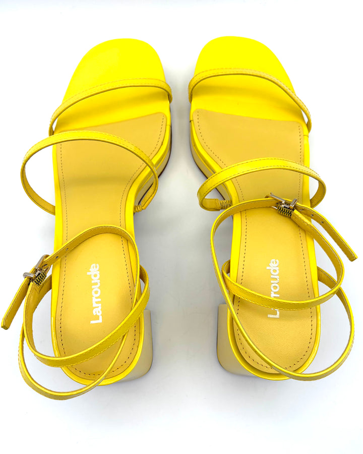 Yellow Strappy Platform Block Heels - Size 8