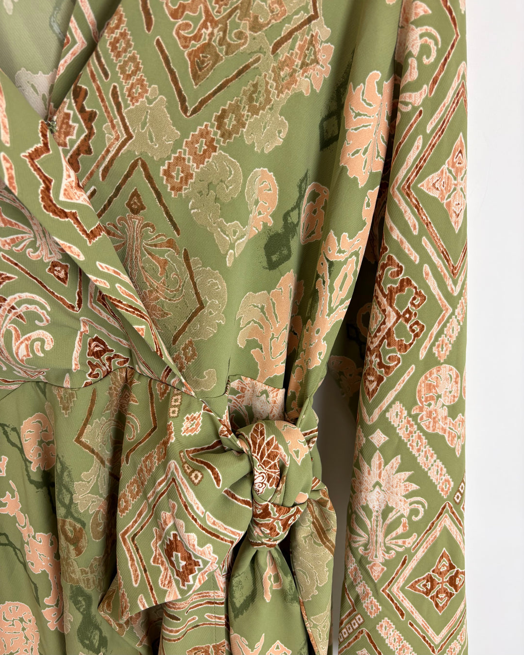 Sage Green and Brown Geometric Dress - Size 4/6
