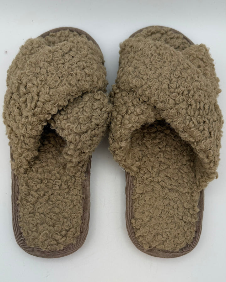 Open Toe Brown Fuzzy Slippers - Size 8/9