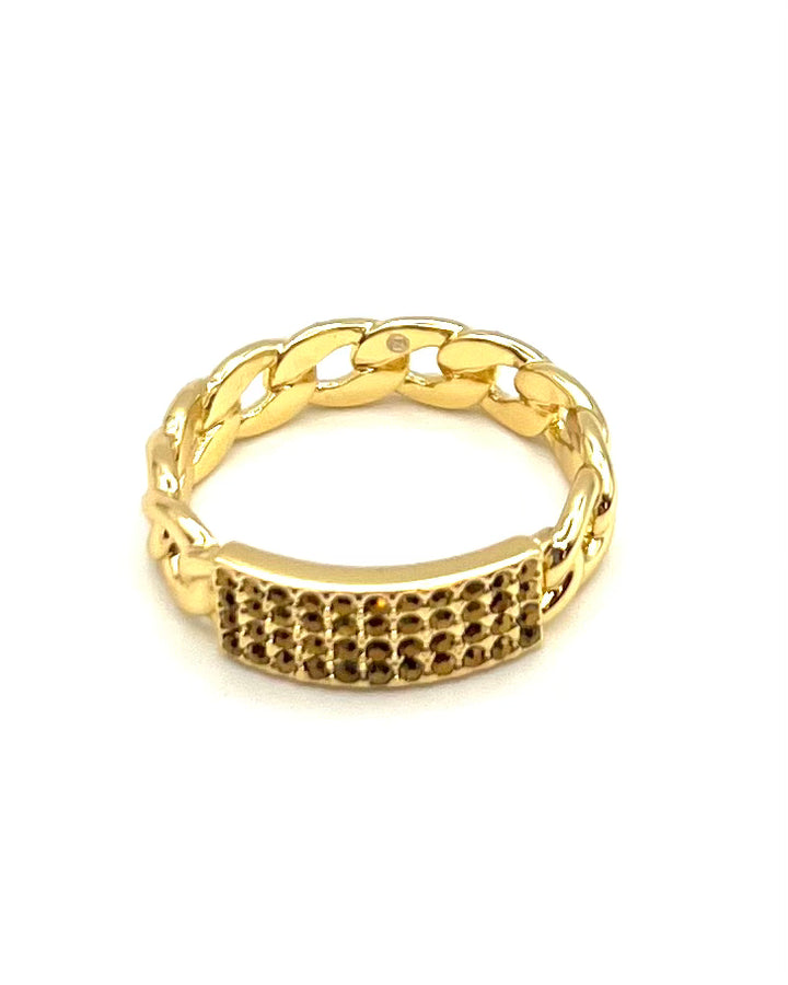 Gold Chain & Rhinestone Ring - Size 6