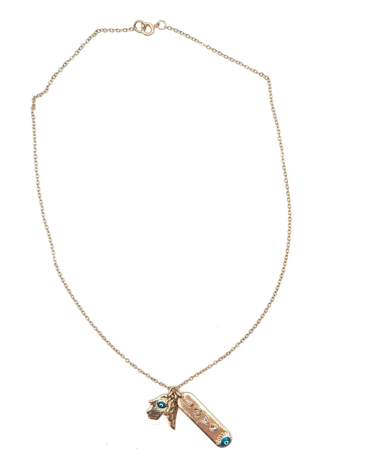 Gold Three Charm Love Necklace