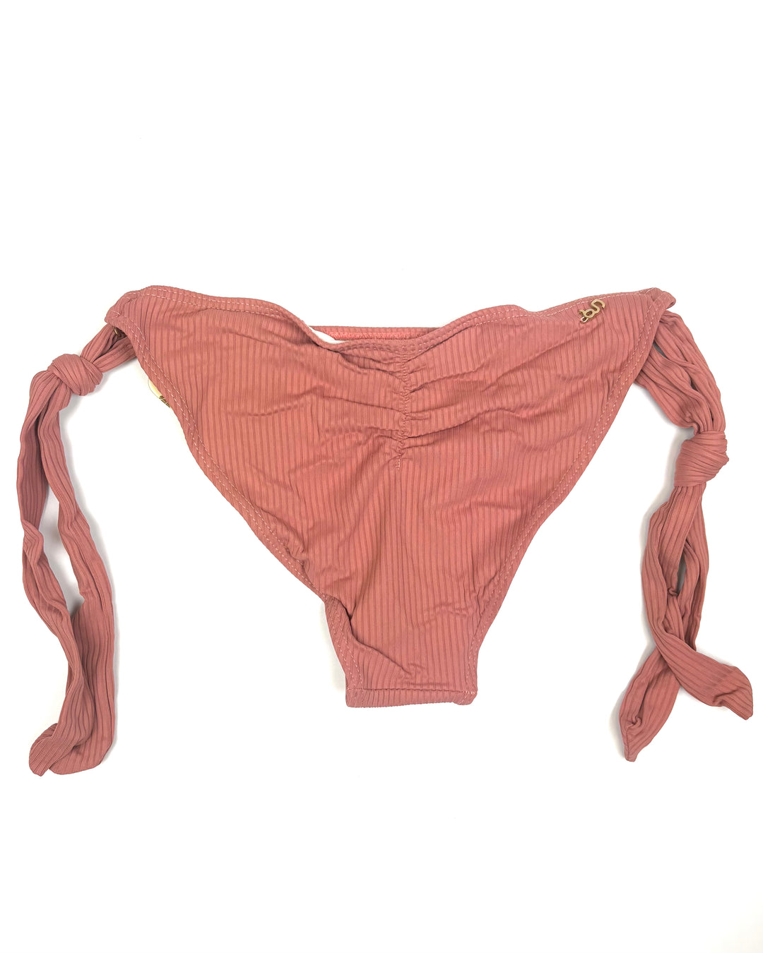 Dusty Rose & Gold Ring Ribbed Bikini Bottom - Small