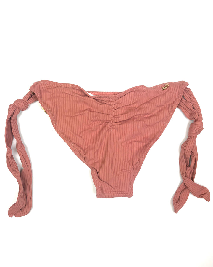 Dusty Rose & Gold Ring Ribbed Bikini Bottom - Small