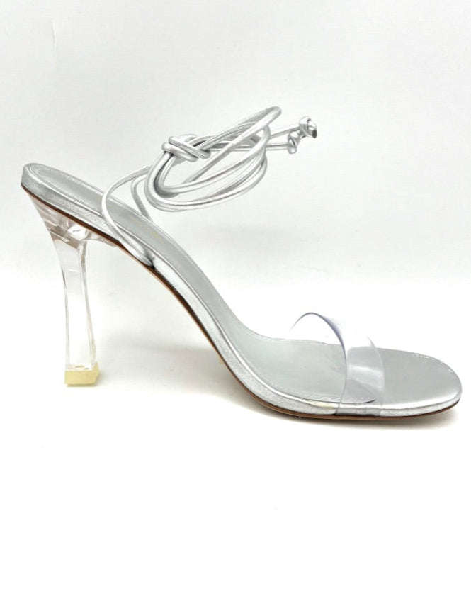 Silver And Clear Lace Up Heel - Size 6