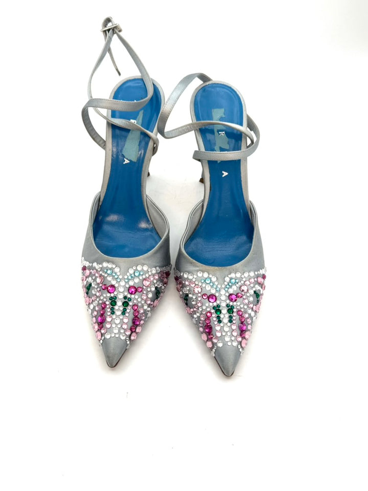 Light Blue Rhinestone Embellished Heels - Size 39