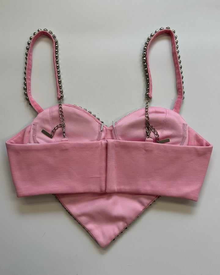 Pink Heart Gem Stone Crop Top - Extra Small