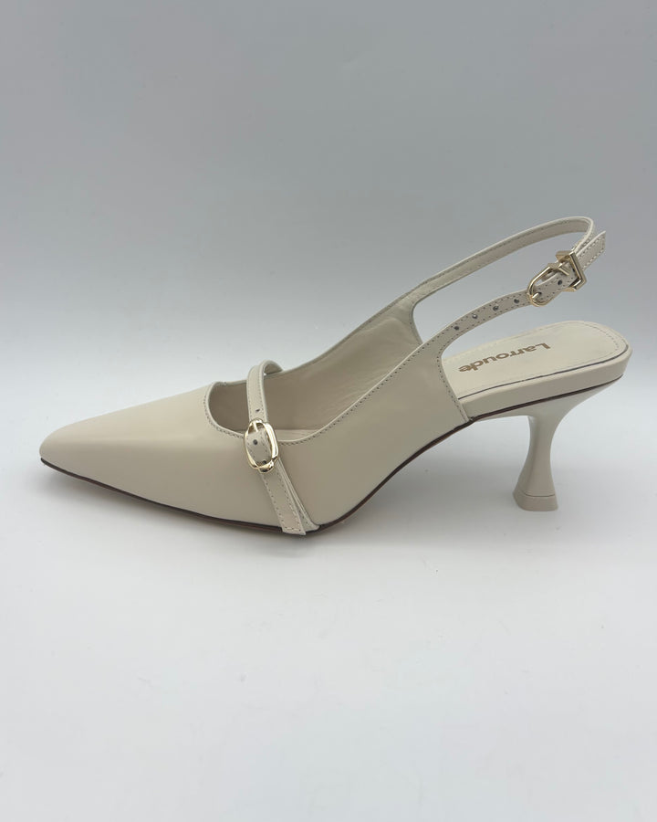 Cream Beige Pointed Kitten Heels - Size 5.5