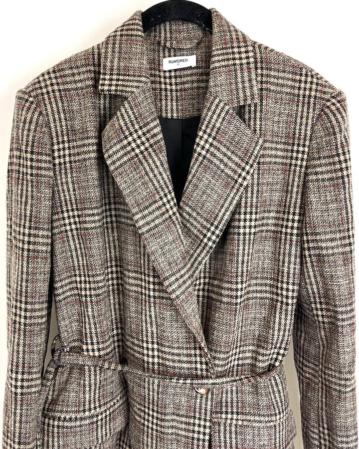 Brown Houndstooth and Plaid Blazer - Size 00/0
