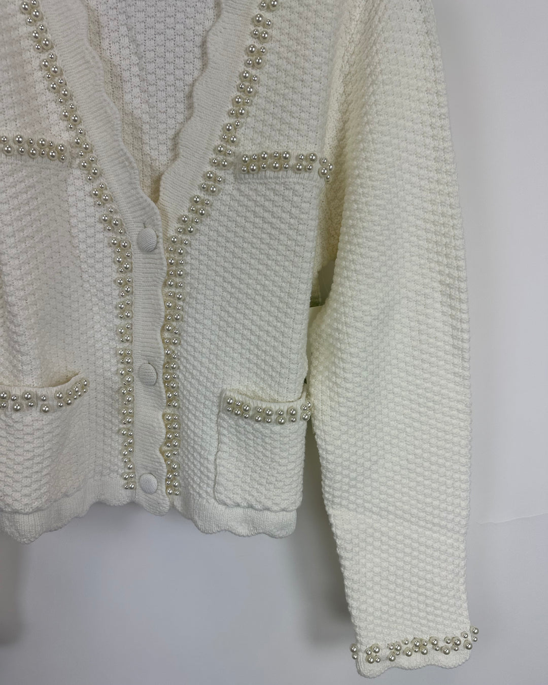 White Knit Faux Pearl Cardigan - Size 2/4 and 4/6