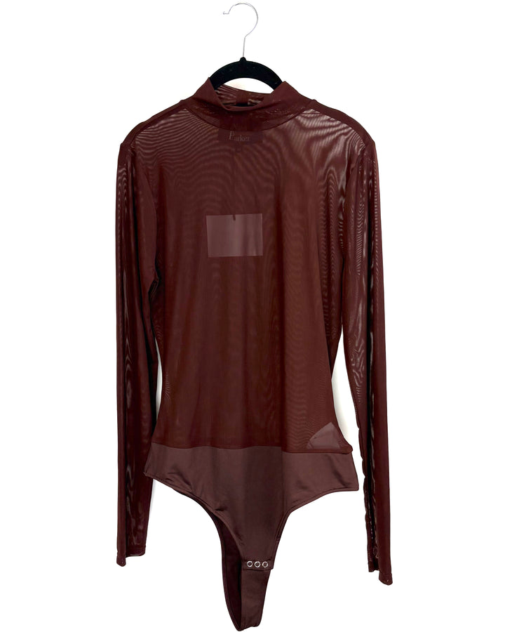Chocolate Brown Mesh Bodysuit Top - 0X