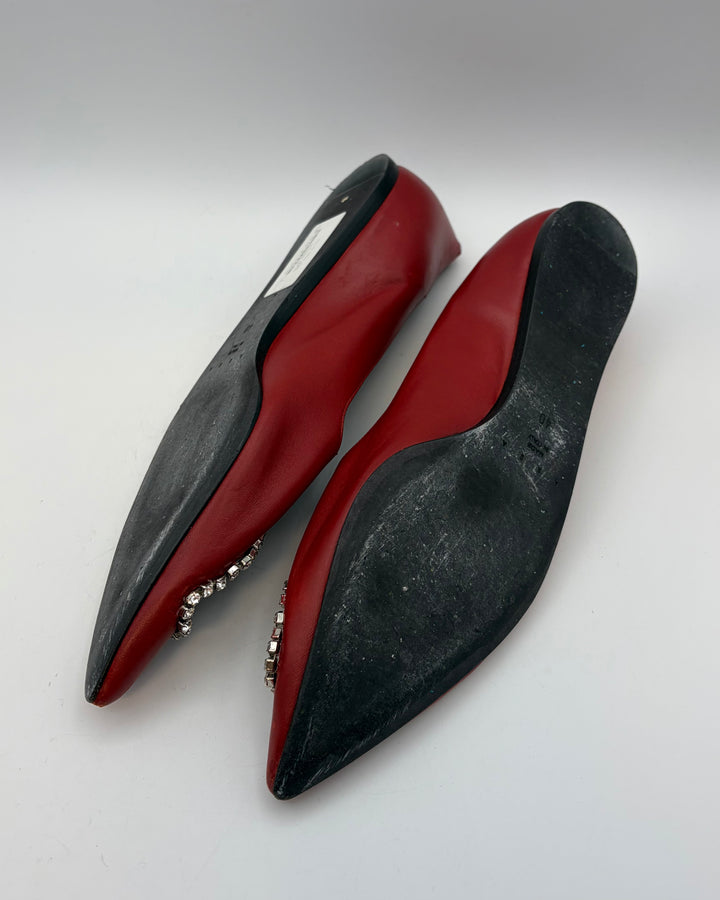 Berry Red and Clear Rhinestone Toe Flats - Size 40