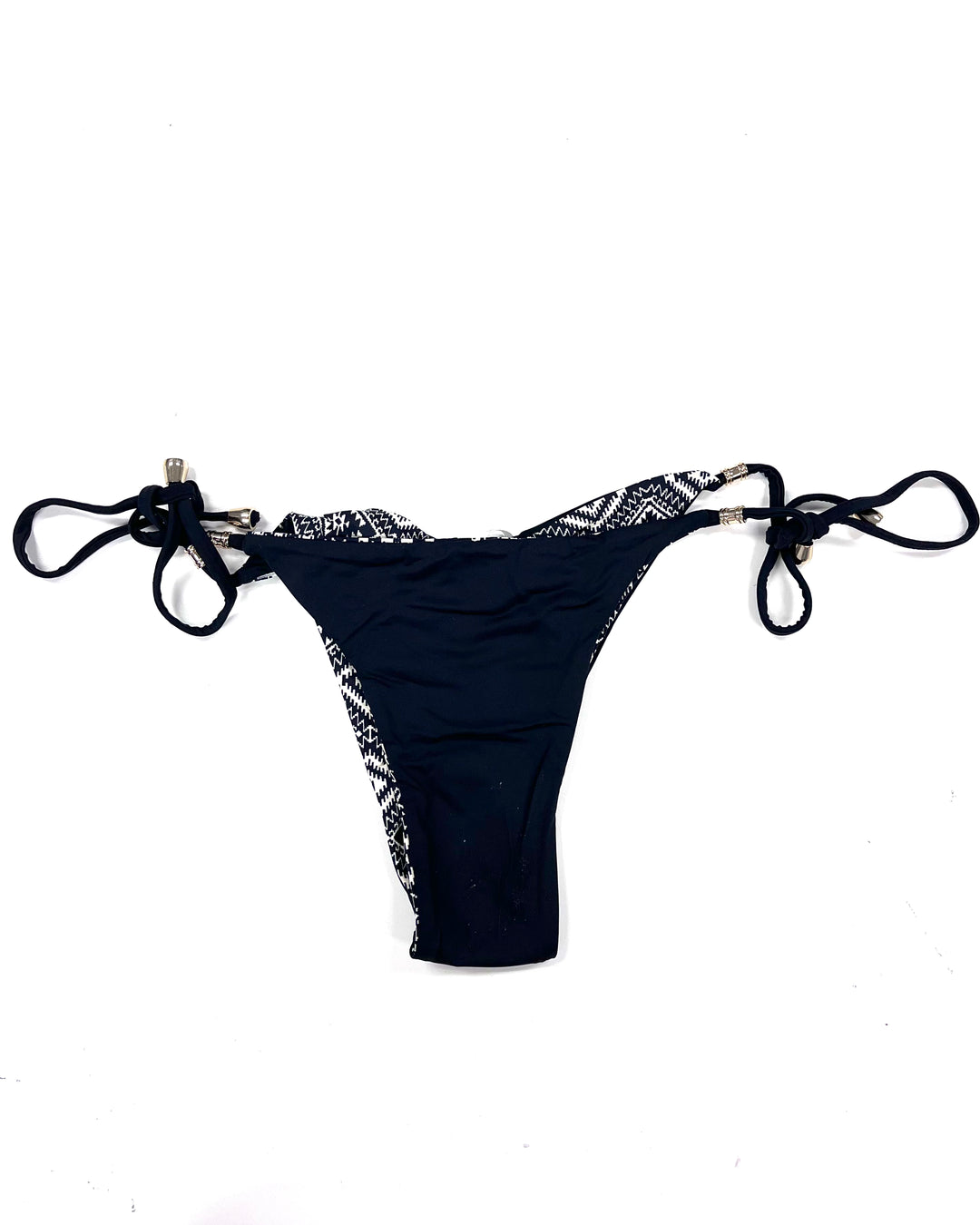Black & Cream Printed Reversible Cheeky Scrunch Bikini Bottom - Large