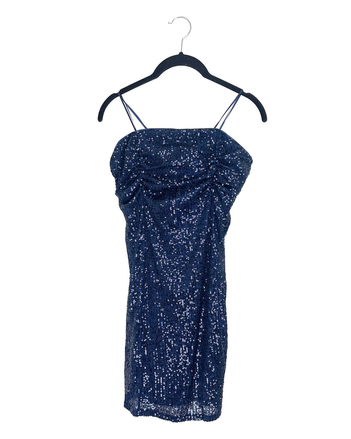 Navy Blue Strapless Sequin Dress- Large