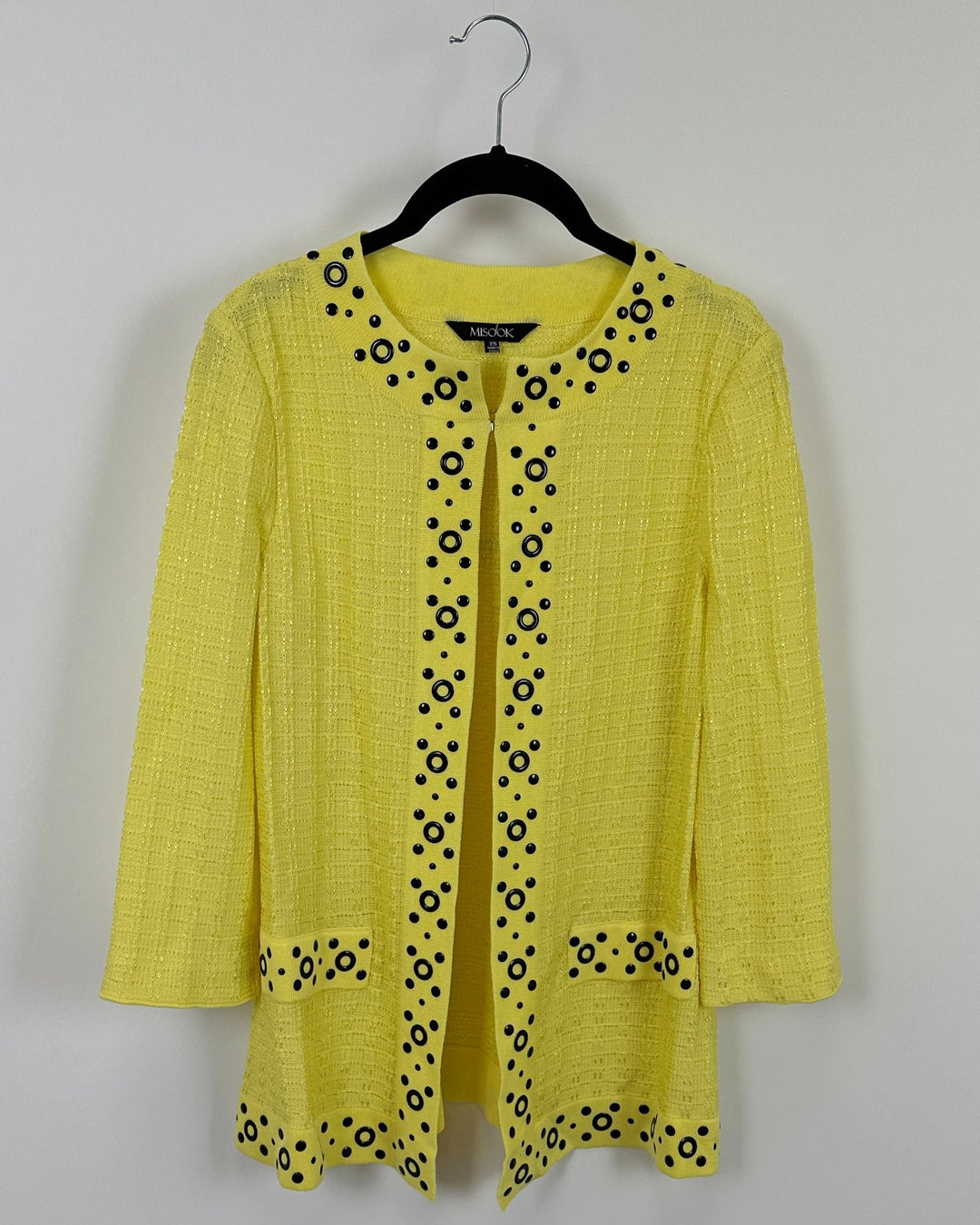 Yellow Cardigan With Black Grommet Detail- Size 2-4