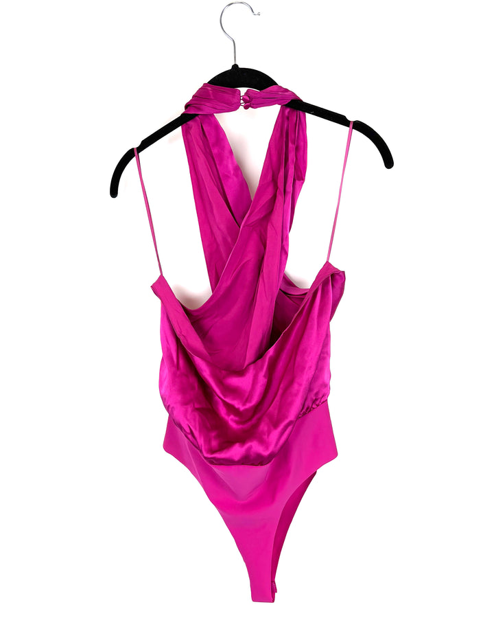 Pink Crossed Halter Neck Bodysuit - Large