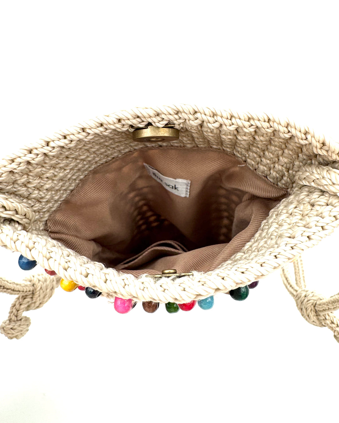 Cream Crochet Shoulder Bag With Beads